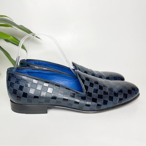 Fertini 80200 Low Vamp Checkered Leather Loafer - Navy - Picture 4 of 12